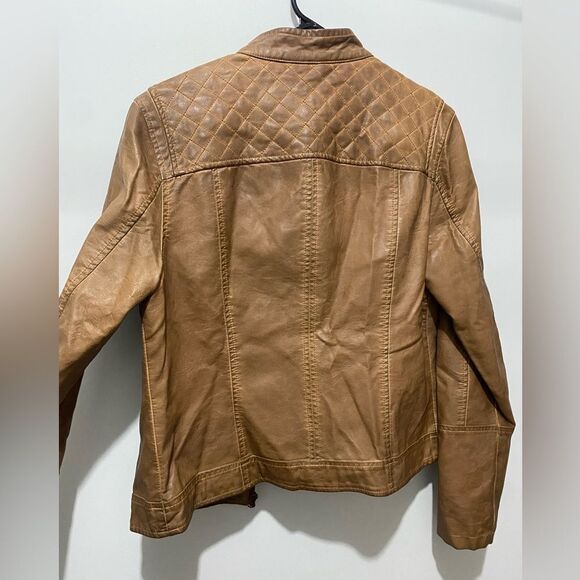 Lord & Taylor Brown Faux Leather Moto Bomber Jacket with Quilted Shoulders - Picture 6 of 6